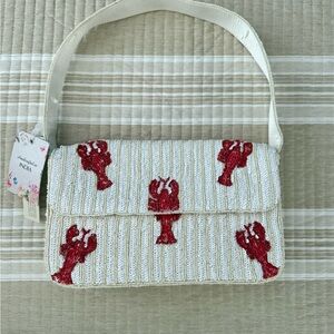 White and Red Lobster Beaded Bag